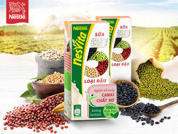 Sữa Nestlé NESVITA 5 Loại Đậu với sự kết hợp từ đậu nành, đậu đỏ, đậu đen, đậu xanh, đậu trắng.