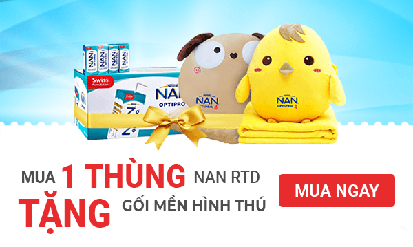 Mua 01 thùng NAN dạng hộp uống liền, tặng 01 bộ gối mền hình thú.