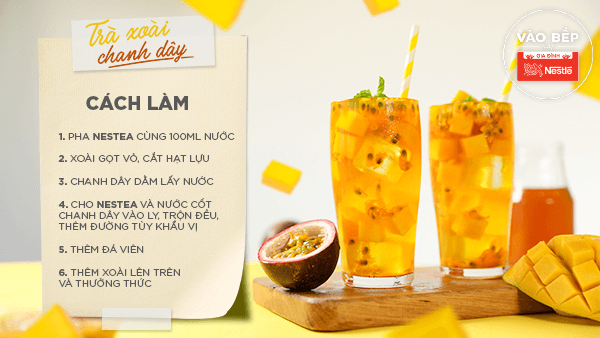 Chỉ với 4 bước đơn giản để tự tay pha chế Trà xoài chanh dây ngon đúng chuẩn.