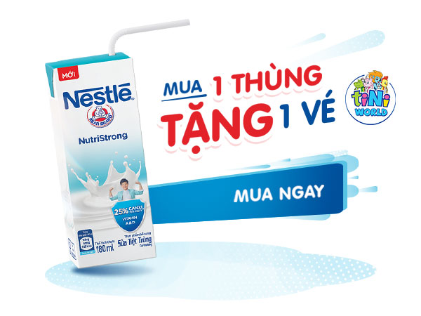 Mua 1 thùng Sữa Nestlé Nutristrong có Giá ưu đãi và được  tặng ngay 1 vé TINI World.