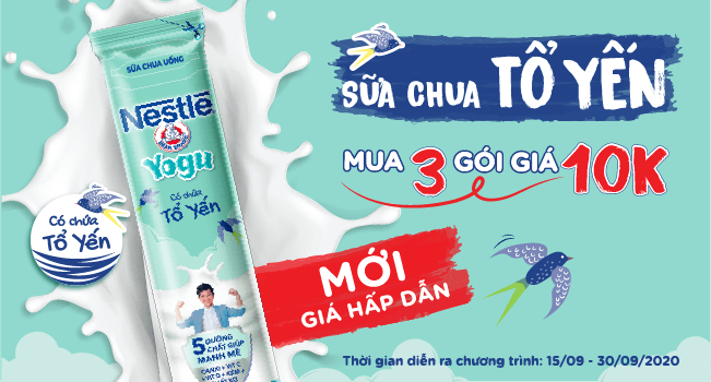 Mua 3 gói Sữa chua tổ yến Nestlé YOGU chỉ 10K tại Bách hóa XANH Online