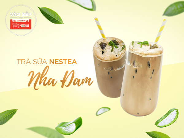 Trà sữa NESTEA Nha đam lựu với vị trà thơm đậm, nha đam thanh mát và hạt lựu mọng nước rất ngon.