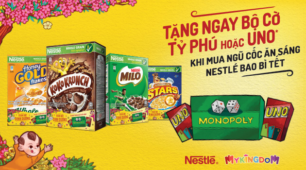 Mua NGŨ CỐC ĂN SÁNG NESTLÉ đổi bộ cờ Tỷ phú hoặc UNO