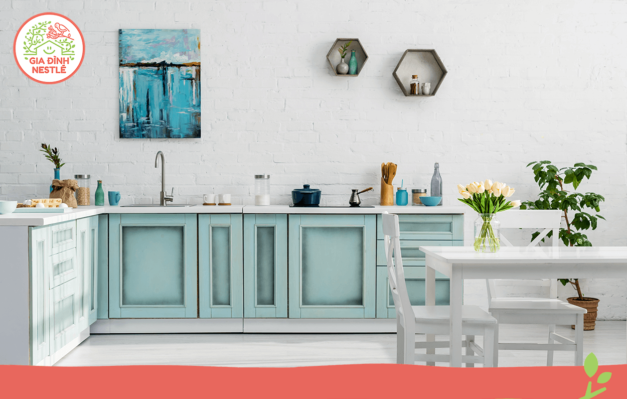 Việc nấu ăn cho cả nhà mình sẽ bớt cực nhọc và dịu mát hơn với nền xanh tươi mát.