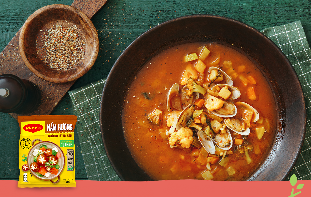 Trổ tài làm món “lạ mà quen” canh ngao nấu chua để bữa ăn gia đình thêm đưa cơm và thanh nhẹ - khi hương vị được cân bằng với hạt nêm nấm hương MAGGI tạo ra một món ngon hoàn hảo cho Phái Đẹp.