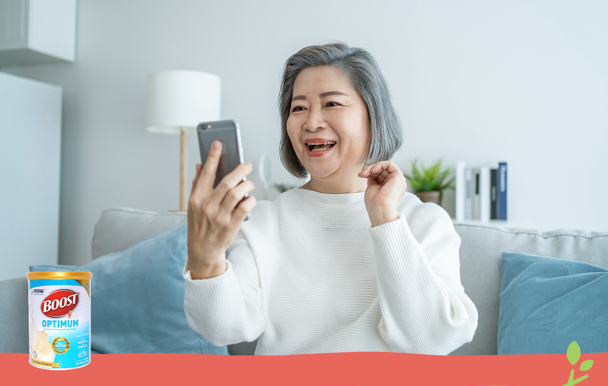 Dù ở xa, bạn vẫn có thể chăm sóc cho mẹ hằng ngày với Boost Optimum – Dinh dưỡng chuyên biệt cho người lớn tuổi tử Nestlé Thuỵ Sĩ.