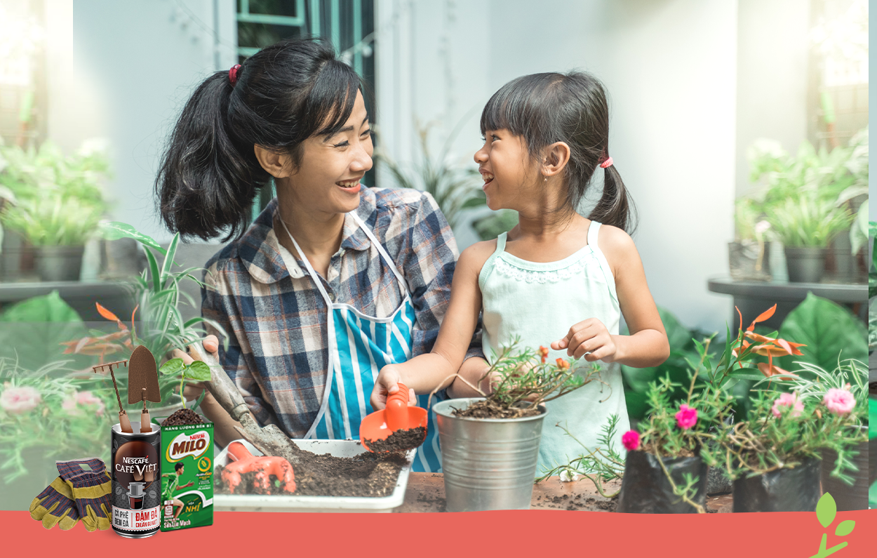 Cho trẻ thỏa sức sáng tạo thông qua việc trồng cây và tái chế rác thải thành các công cụ chuyên dụng nhé! 