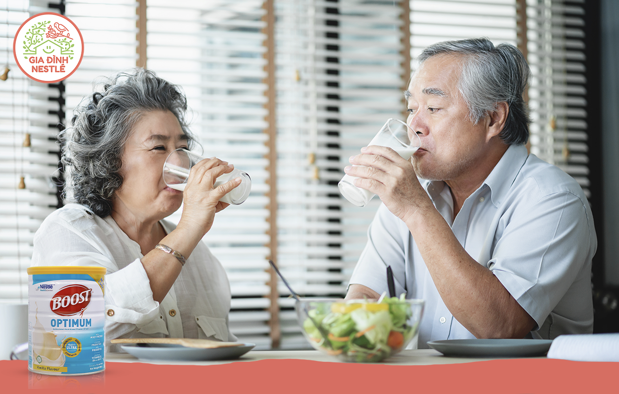 Kết hợp vận động cùng sử dụng Boost Optimum - Dinh dưỡng chuyên biệt cho người lớn tuổi từ Nestlé Thuỵ Sĩ giúp cải thiện sức khoẻ sau 6 tuần – để người cao tuổi luôn vui khoẻ.